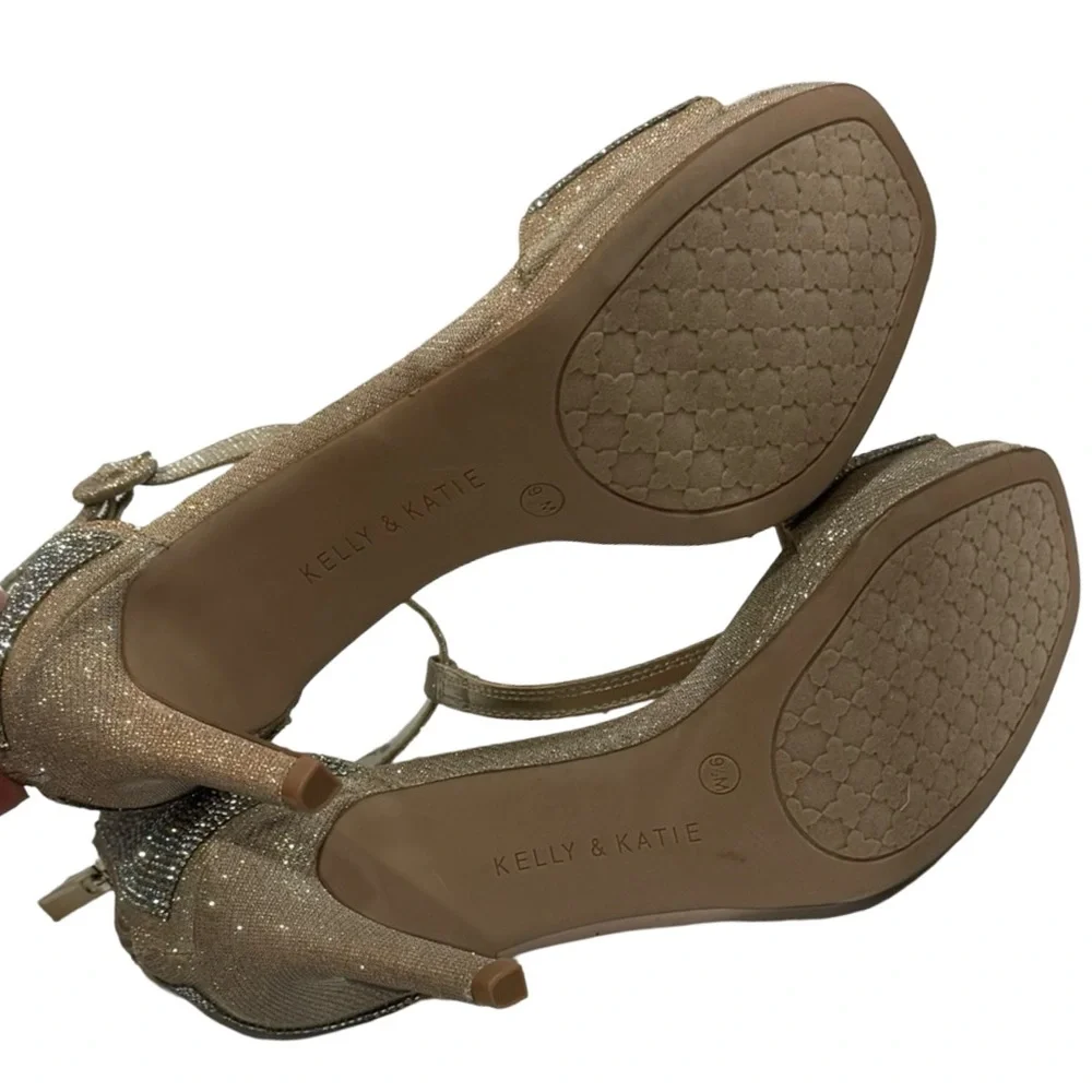 Kelly & Katie Rhinestone T-Strap‎ Heels Size 9.5M Ankle Strap Stiletto